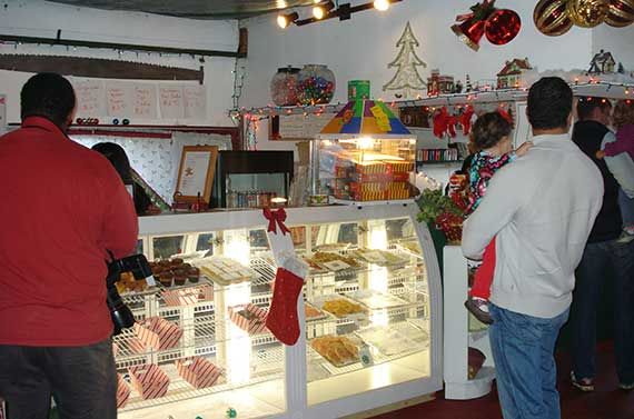 customers standing in front of a bakery case